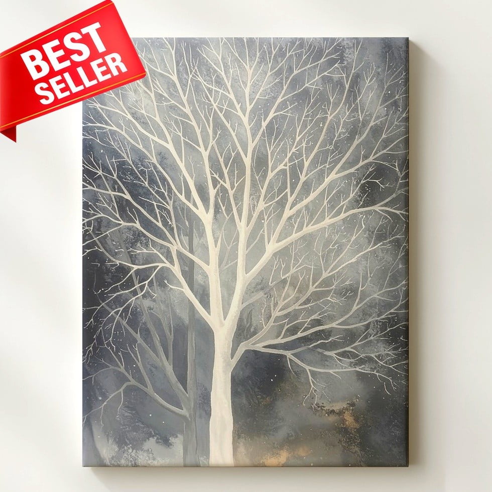 White Luminous Forest Tree Wall Art Print Ethereal Nature Decor