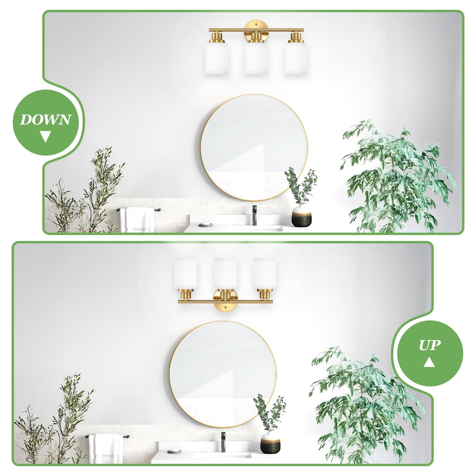 3-light Bathroom Light Fixtures  Vanity Lights For Mirror With Textured Milky White Glass Shade Modern Kitchen Wall Sconce - E26 Base Brushed Gold