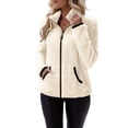thumbnail image 4 of Zynoxe Women's Fuzzy Fleece Jacket Winter Stand Collar Zip Up Long Sleeve Coral Fleece Coat with Pockets Windproof Warm Plus Size Coat for Dailywear Beige M, 4 of 6