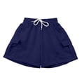 thumbnail image 3 of Girls Casual Shorts Elastic Waist Basic Lightweight Shorts Relaxed Fit Breathable Beach Summer Clothing Dark Blue 13-14 Years, 3 of 7