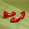 thumbnail image 2 of YDN Women Comfy Peep Open Toe Slip On Pumps Cutout Wedge Low Heel Sandals Daily Wear Party Shoes Size 7 Red, 2 of 4