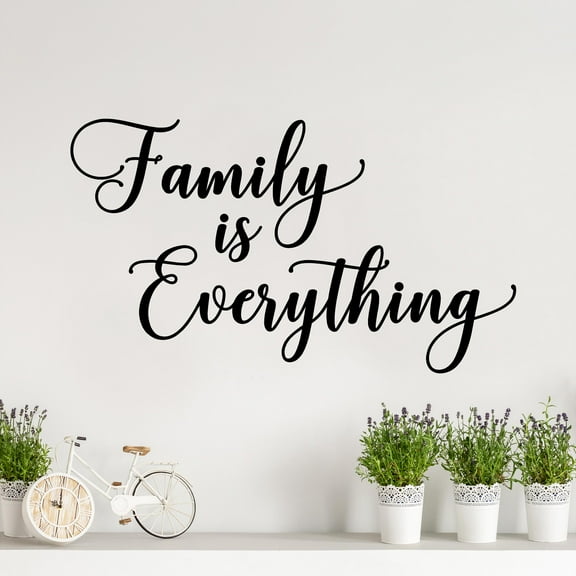 Family is Everything Cursive (3 Lines) Vinyl Lettering Family Decals Wall Quote Sticker Decal Home Decor for Picture Wall - Size: 16.5”H x 29”L - Color: Black