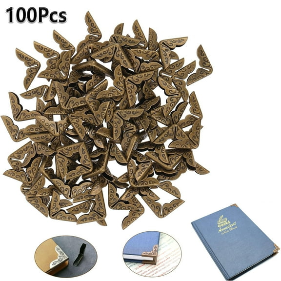 Tutuviw 100 Pcs Book Corner Cover, 0.55''X 0.11" Bronze Book Corner Protectors Decorative, Iron Corner Triangle Protectors, Album Cover Corner Protectors for Photo Diary Cover (Bronze)
