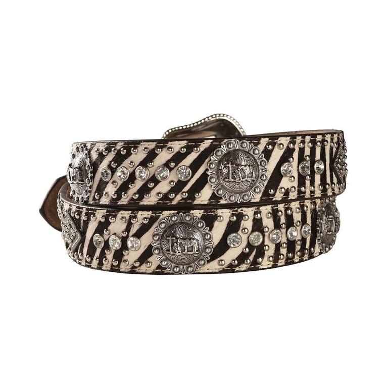 Nocona zebra print hide concho western belt Nocona Belt N3493062-XL 1.5 in. Womens Zebra Print Hair On  main image 2