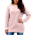 thumbnail image 2 of Women's Winter Loose Versatile One-shoulder Solid Color Mid-length Knitted Sweater for Fall and Winter, Cozy and Chic, Ideal for Seasonal Outfits,Pink,Size 2XL, 2 of 6