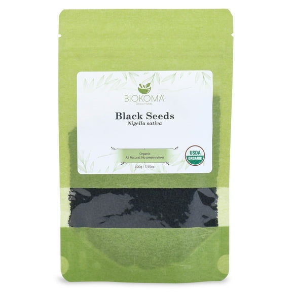 Biokoma Pure and Organic Black Seeds 100g (3.55oz) in Resealable Moisture Proof Pouch, USDA Certified Organic - Herbal Tea, No Additives, No Preservatives, No GMO, Kosher