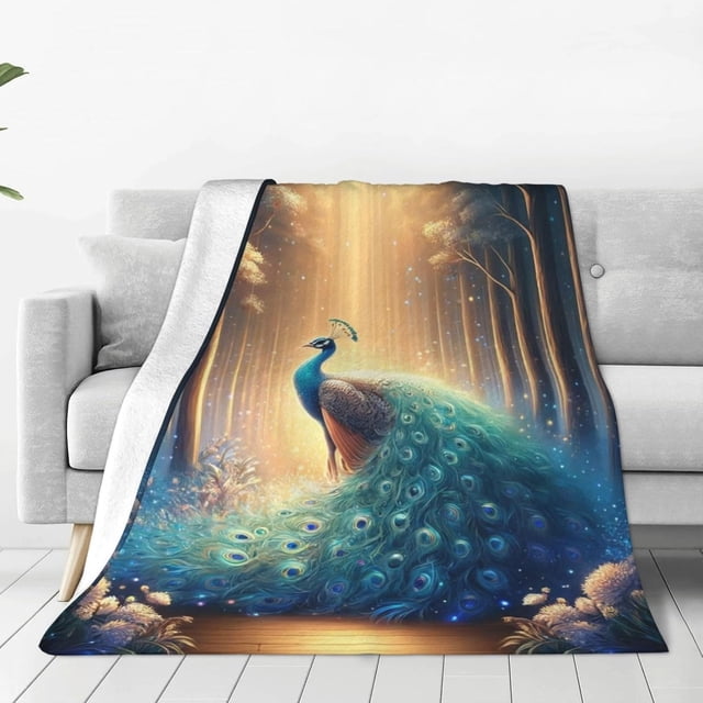 Manta de pavo real con hermosas plantas florales y bonitos pájaros, manta de franela suave, cómoda, cálida y gruesa para mujeres y niñas, para el hogar, el dormitorio, la sala de estar, el sofá y la