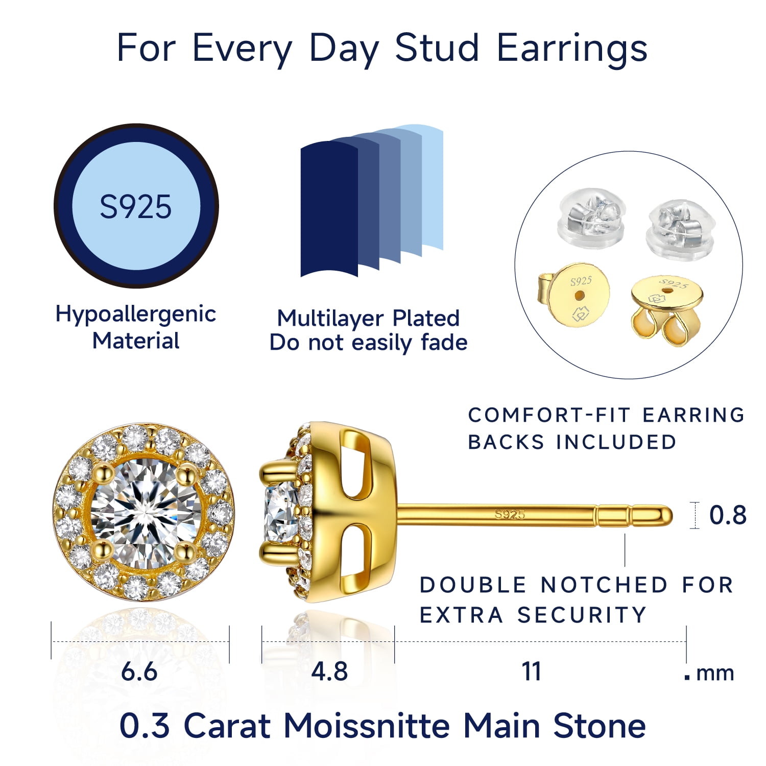 MomentWish 0.6 Carat D Color VVS1 Moissanite Earrings for Women in 14K Gold Plated Gifts for Mother's Day Christmas