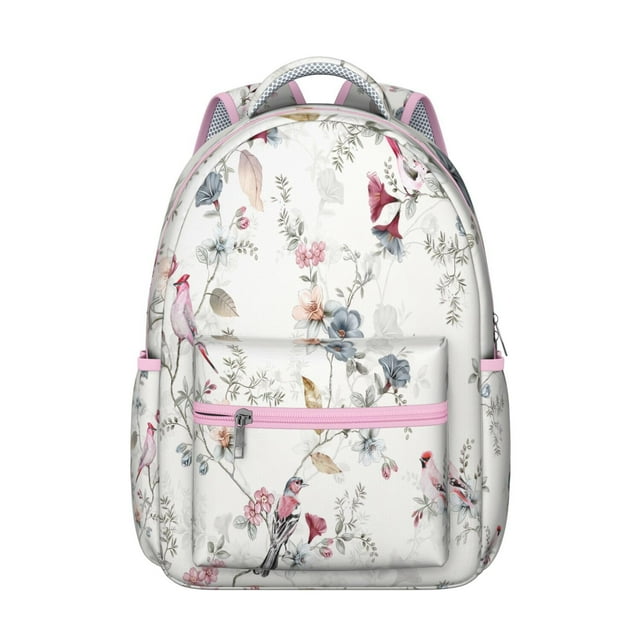 Artistic Floral Print Students’s Backpack Lightweight and Adjustable Strap School Bag with Romantic Rose and Peony Pattern