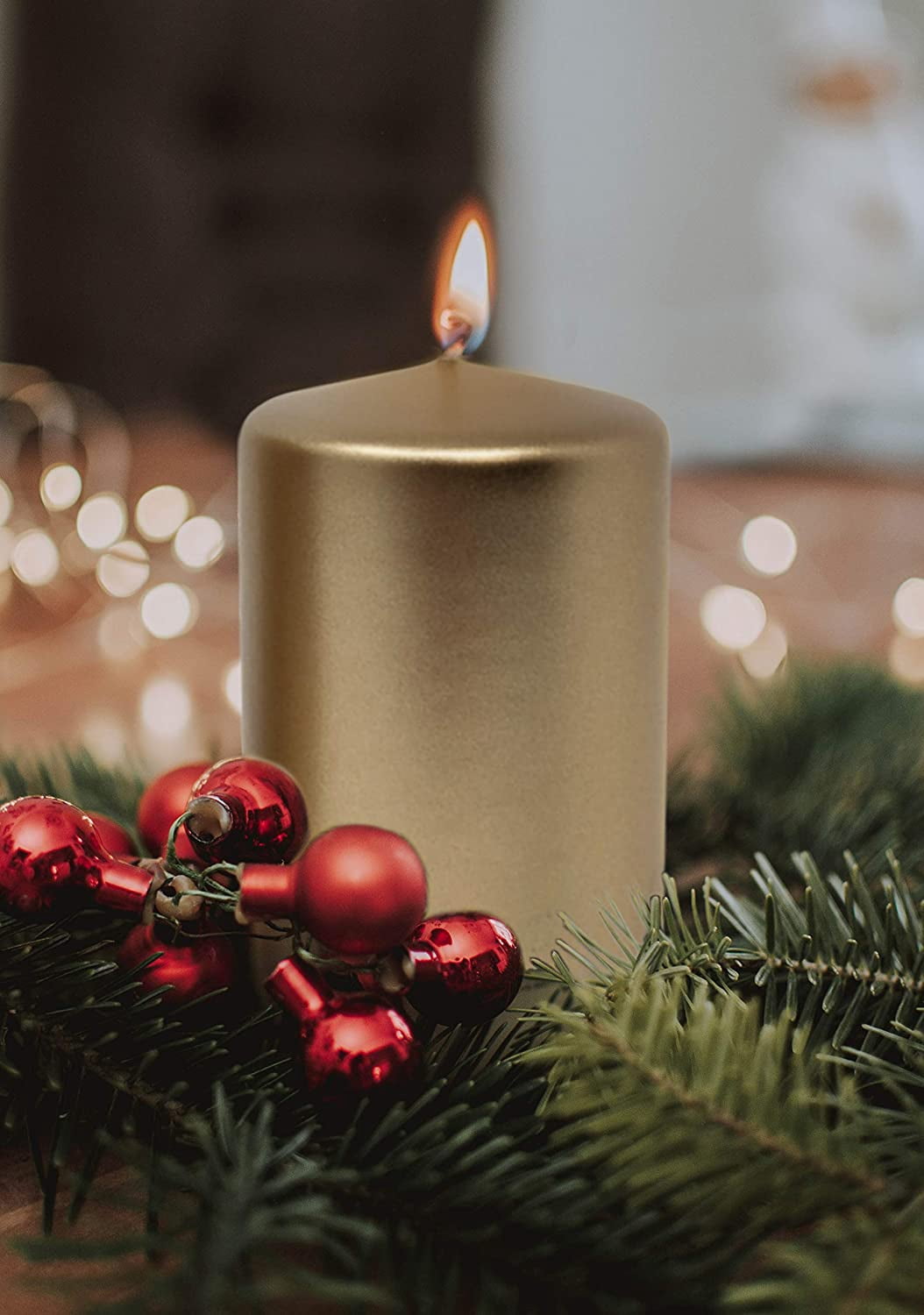 Hyoola 2.75 x 5 inch Metallic Antique Gold Unscented European Made Pillar Candles, Paraffin Wax with Cotton Wicks, 6-Pack