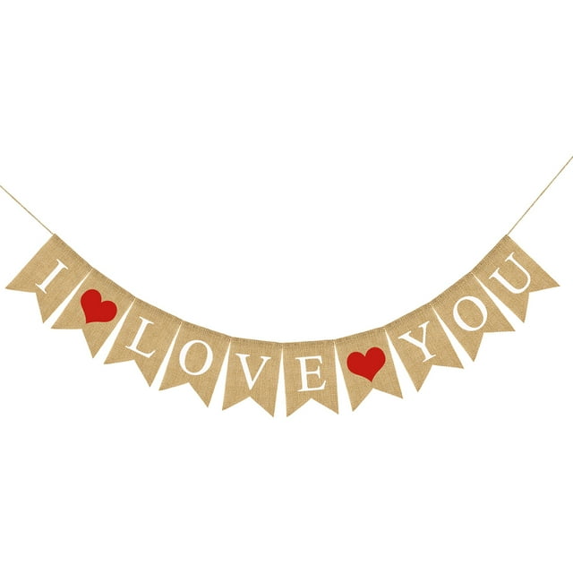 EeaseMX Guirnalda de letras de "Te amo" con diseño de corazón de lino, banderín colgante, suministros para fiestas de compromiso y bodas.