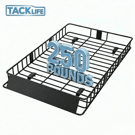 TACKLIFE Roof Rack Cargo Basket,64"×39"×6"Extension Universal Roof Basket,Capacity 250lb,Luggage Rack for SUV/Car,Black