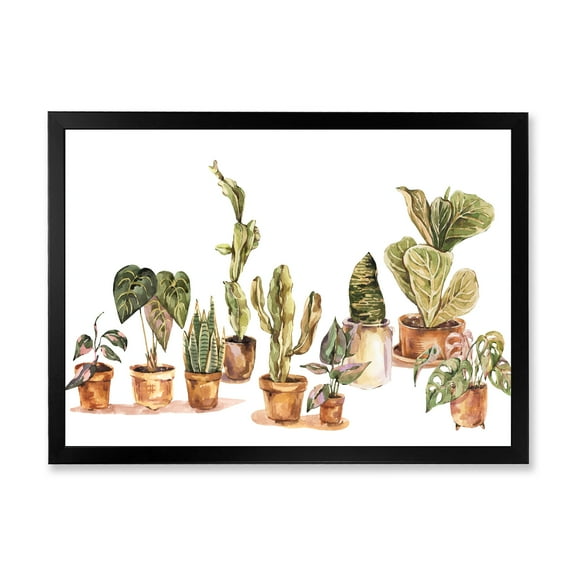 Designart 'Indoor House Plants Urban Jungle in Flowerpots I' Traditional Framed Art Print
