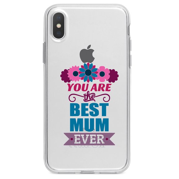 DistinctInk Clear Shockproof Hybrid Case for iPhone XR (6.1" Screen) - TPU Bumper Acrylic Back Tempered Glass Screen Protector - You Are the Best Mum Ever