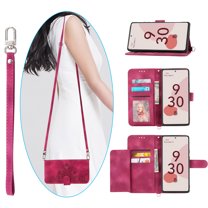 Nalacover Case for Google Pixel 6 Pro, PU Leather Wallet Phone Crossbody Flip Case with Credit Card Holder and Shoulder Wrist Strap Magnetic Stand Shockproof Cover For Google Pixel 6 Pro, Winered