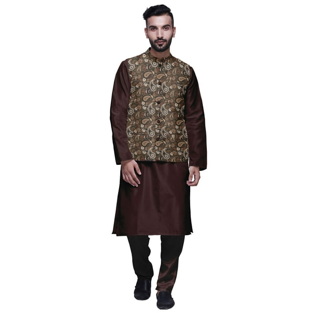 Atasi Traditional Mens Dupion Silk Kurta Pajama Set With Nehru Jacket Men Wear
