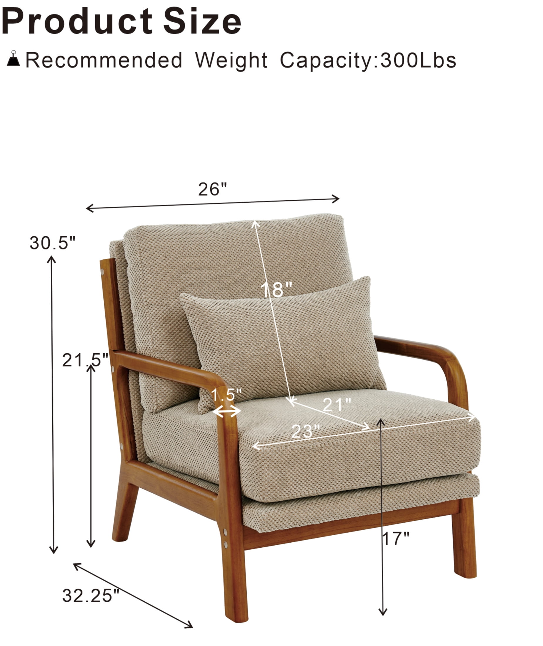 Noble House Mid-Century Modern Lounge Chair, Upholstered Accent Armchair with Solid Wood Frame, Camel