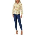 thumbnail image 2 of INSPIRE CHIC Women's Button Down Shirt Ditsy Floral Long Sleeve Point Collar Office Top XL Light Yellow, 2 of 6