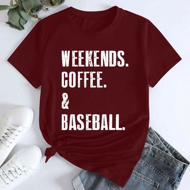 Séductiva T-Shirt à Manches Courtes pour Femmes Soldes Aujourd'hui Offres Prime Week-End Café Baseball Imprimé T-Shirt Coton Col Rond Manches Courtes Décontracté