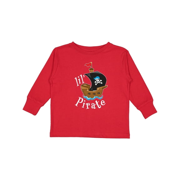 Inktastic Lil' Pirate Pirate Ship, Blue Bandana Boys or Girls Long Sleeve Toddler T-Shirt