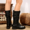 thumbnail image 6 of Tao Tao Womens Denim Knee High Lace Up Combat Boots Buckles Skinny Calf Boots Dark Gray 36, 6 of 9