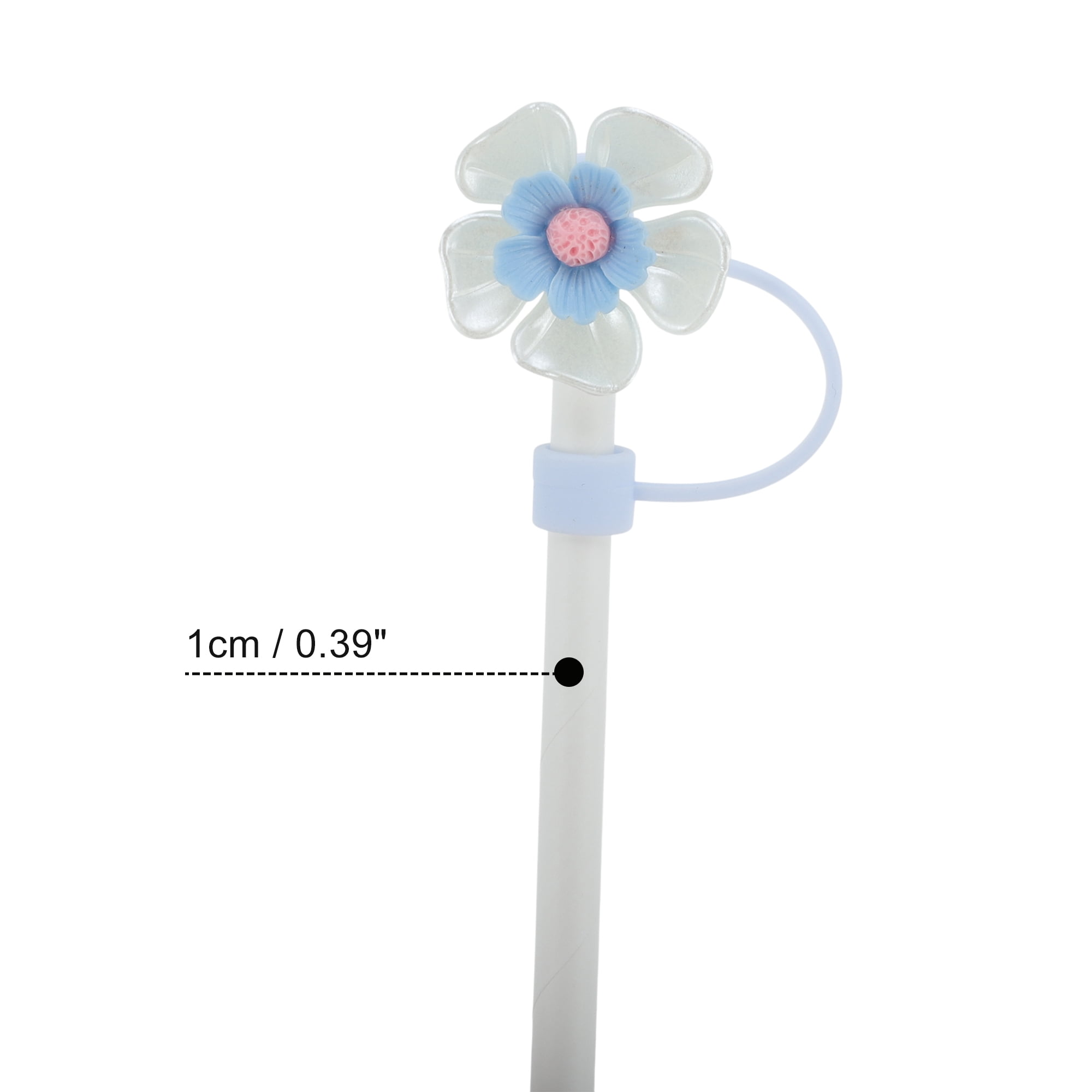 Unique Bargains 4Pcs Flower Straw Cover Cap Silicone Straw Covers for Drinkware Blue