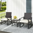 thumbnail image 1 of Costway 3PCS Patio Rattan Wicker Rocking Chairs Table Bistro Set Cushioned Rocker Garden, 1 of 10