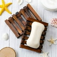 thumbnail image 3 of 5 Pieces Wooden Soap Dish Holder Home Bathroom Hand Craft Wood Case Holder Draining for Soap Sponge Scrubber (Charcoal), 3 of 7