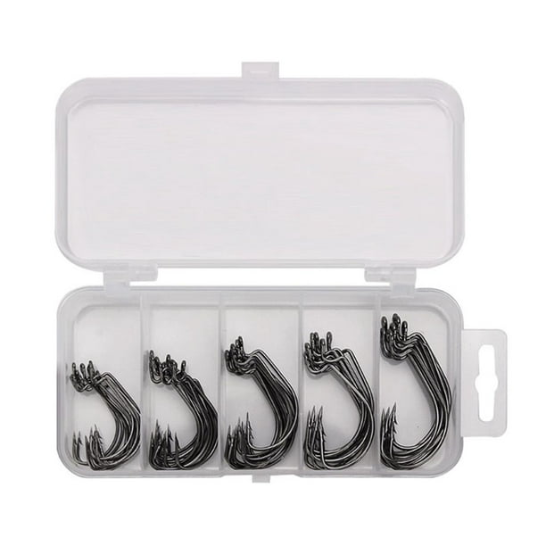 Pitrice 51 Pcs Large Crank Offset Carbon Steel Fishing Hooks Fishing Hooks Barbed Carp Fishing Hook For Soft Worm Lure