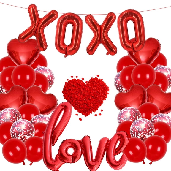 Valentines Day Decorations Red Heart Balloons XOXO Balloons for Valentine's Day Wedding Happy Anniversary Party Decorations Romantic Decors Special Night Party Supplies