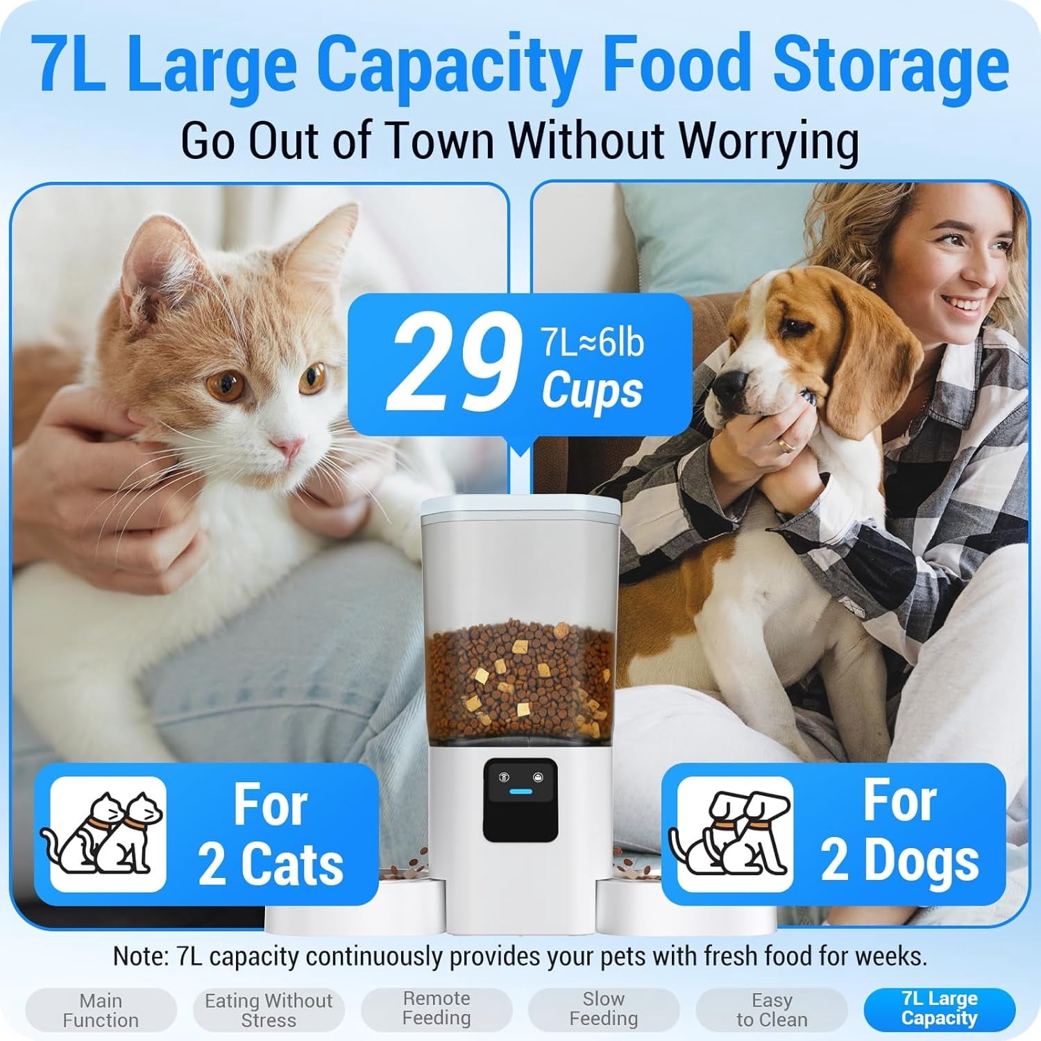 Automatic Dual Cat Feeder with Slow Feed, 5G WiFi Smart Pet Food Dispenser with Alexa, 29 Cup (7L) Large Capacity for Multiple Cats & Dogs, Detachable for Easy Cleaning