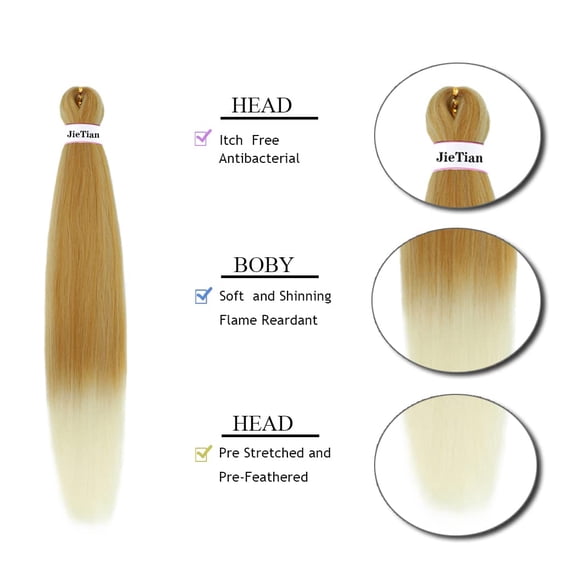 WEIF-Pre Stretched Braiding Hair Ombre 30 Inch 8 Packs Synthetic Crochet Braids Hot Water Setting Professional Soft Yaki Texture Synthetic Hair Extensions(30 Inch 27/613)