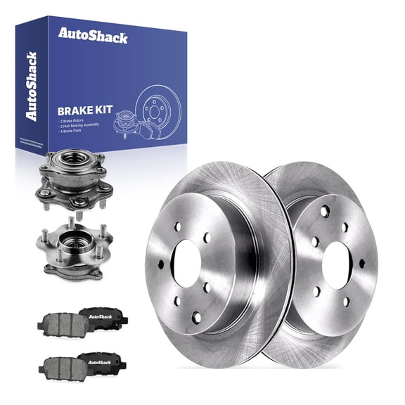 AutoShack Rear Brake Rotors, Ceramic Pads & Hub Bearing Assemblies for INFINITI, Q50 2014-2018 M37 2011-2013 QX70 2014-2017 Q60 2017-2018, AWD RWD L4 2.0L V6 3.0L 3.5L 3.7L - 12.12" (307.8 mm), 5-Lug