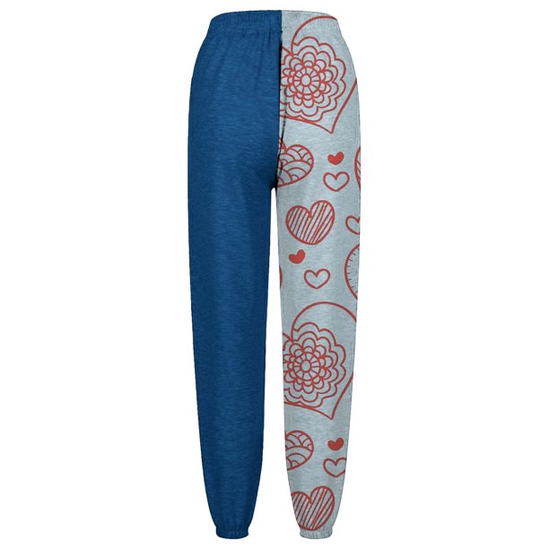 Gibobby pantalones de mujer Pantalones deportivos informales con cordón y estampado digital de amor rosa suelto para mujer (Azul, L)