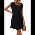 thumbnail image 2 of Vestidos de Verano para Mujer, Cuello Redondo, Corta, Dobladillo con Volantes, Vestido Informal Tipo Blusón, Negro, Talla L, 2 of 7