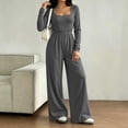 thumbnail image 2 of Lenpel Womens Casual Jumpsuits Square Neck Long Sleeve Back Zipper Rompers Solid Color Wide Leg Fashion Fall Clothes(Gray,Large), 2 of 7