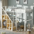 thumbnail image 3 of Euroco Metal Twin Loft Bed with Shelves, Wardrobe and Grid Design for Kids Teens Room, White, 3 of 10