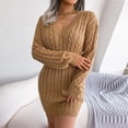 thumbnail image 3 of Women's Fall and Winter Fashion Dress Sweater Dress with Waist Accent and Hip Hugging Design, Cozy and Stylish for Casual Outings, Comfortable,Khaki,M, 3 of 8