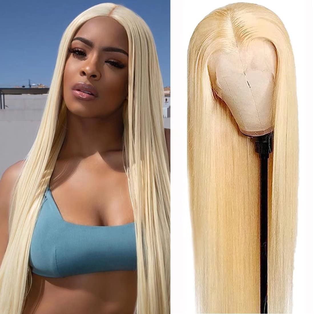 HD 613 Blonde Straight Lace Front Wigs Human Hair 13x4x0.5 T Part Blonde 61＿ 並行輸入品