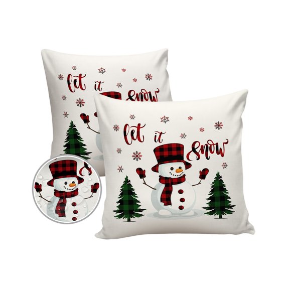 Pack of 2 Outdoor Pillow Covers, Christmas Snowman Green Plaid Xmas Tree Waterproof Square Throw Pillowcase Cushion Decorative Pillow Covers for Couch Patio Tent, 20x20 in