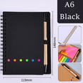thumbnail image 2 of Bxaolu Spiral Notebook with Pen in Holder, Sticky Notes, Page Marker Colored Index Tabs Flags, 4.7"x5.9" Kraft Paper Cover A6 Small Pocket Notebooks (Black), 2 of 9