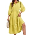 thumbnail image 2 of Womens Casual 3/ 4 Sleeve Shirt Dress Button Down V Neck Tiered Collared Flowy Maxi Dress, 2 of 6