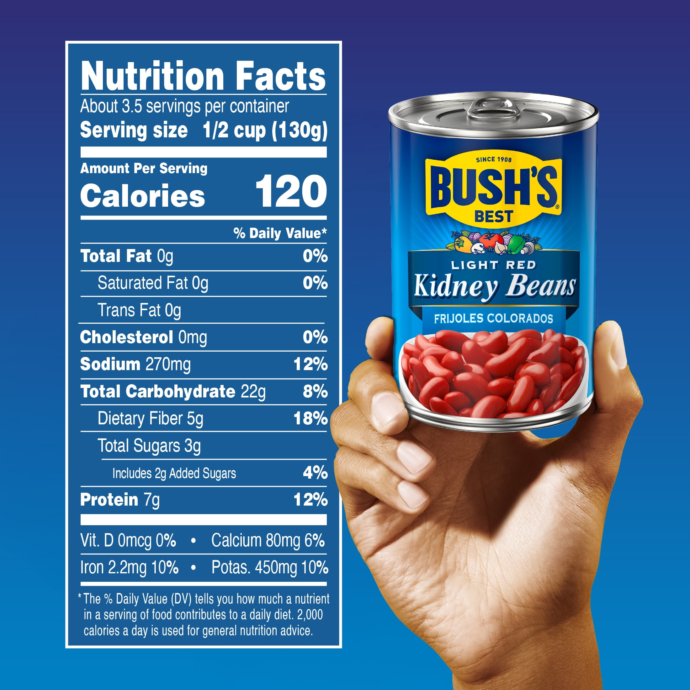 Bush's Light Red Kidney Beans Canned Beans with Pop-Top Lid, 15.5 oz Can