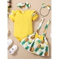 thumbnail image 2 of Coduop Newborn Baby Girls Jumpsuit Short Sleeve Bodysuit and Fruit Suspender Skirt Outfit Set, 2 of 9
