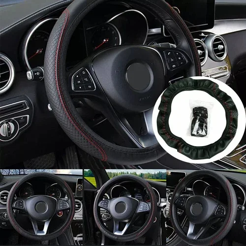 15" Pu Leather Car Steering Wheel Cover For Good Grip Auto Accessories Black Red