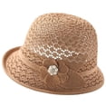 thumbnail image 4 of AWASD Cute Straw Hats for Women - Elegant Pearl Floral Sun Hat, Packable Outdoor Vacation Summer Fisherman Cap, UPF50+ Wide Brim Breathable Beach Sun Hat Under $5 Brown, 4 of 4