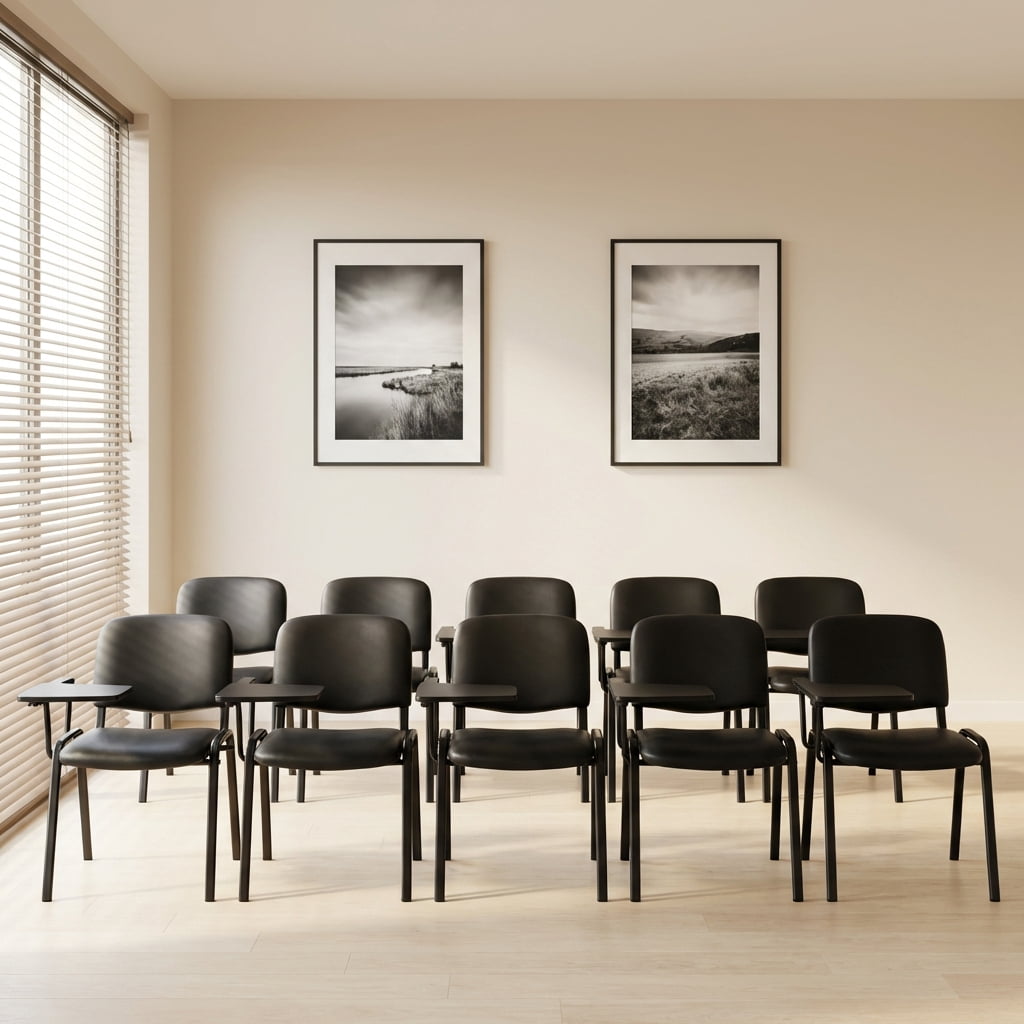 Guyou Set of 5 Black Stackable Conference Room Chairs with Flip-up Tablet Arm, Leather Reception Chair with Back, Ergonomic Office Chairs, Visitor Chairs for Conference Room Training Room School