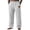 White, variant on Baggy Cotton Linen Pants For Men Elastic Waist Pleated Barrel Leg Trousers Pull On Loose Fit Straight Leg Pants Small Leather Patch Decor Lightweight Casual Trousers With Side Hand Pockets