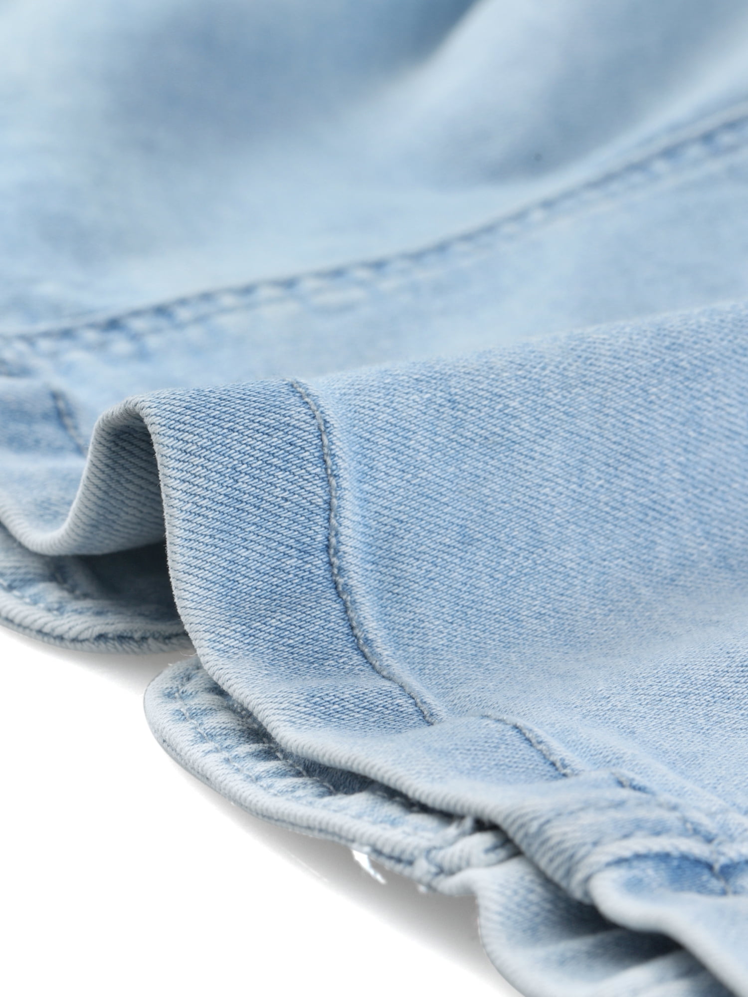Unique Bargains Women's Denim Crop Round Neck Button Down Frayed Jean Fashion Jacket S Light Blue