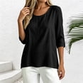 thumbnail image 3 of Lmueinov 3/4 Sleeve Length Tops for Women 100%Cotton Solid Crew Neck Casual Tunic Shirts Lightweight Pullover Blouses for Summer Fall Daily Vacation, 3 of 7